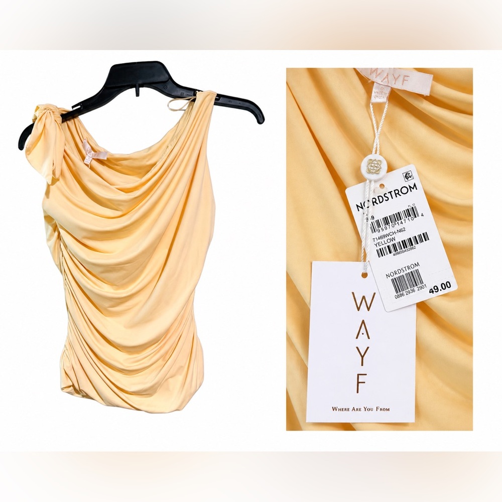 Wayf One-Shoulder Ruched Camisole in Pale Yellow - Picture 2 of 2